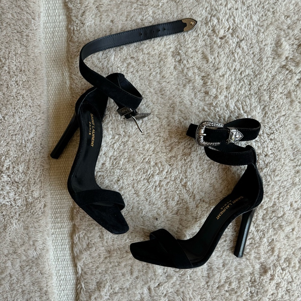 Saint Laurent black wrap sandal heels